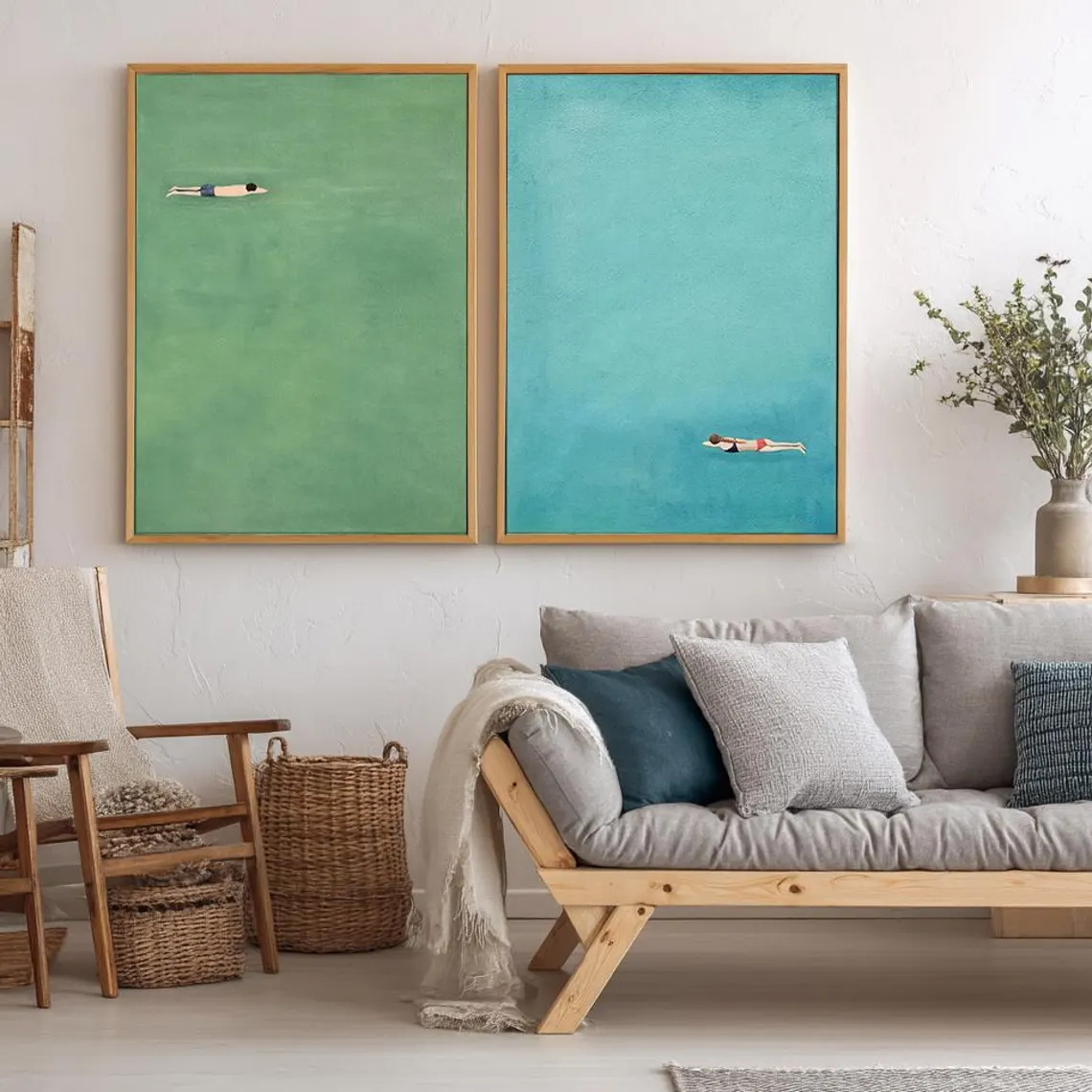 Abstract Canvas Set - طقم من قطعتين: ديكور حائط، ملصق